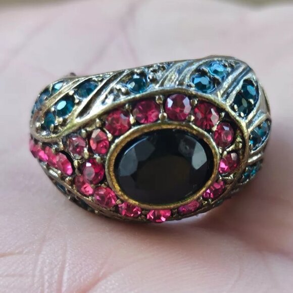 Women Ring Blue/Pink Crystals Accent Fashion Jewelry Size adjustable - Picture 1 of 12